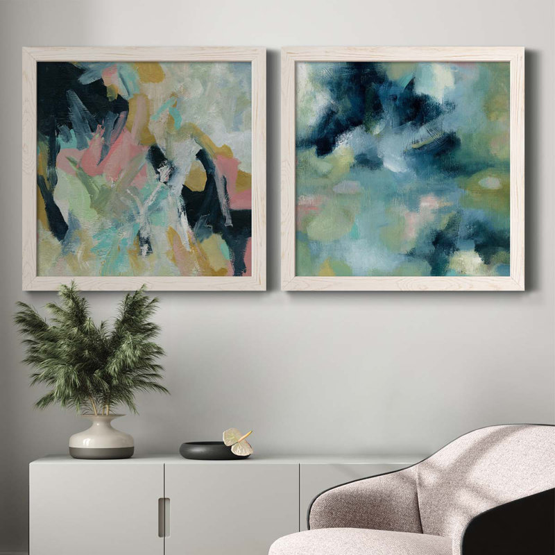 «Vitality», ensemble de 2 peintures sur toiles, Toile blanche encadrée, H 24 po x l 48 po x P 1 po