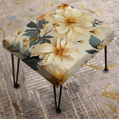 Antique Beige And Blue Peonies Flowers III - Floral Rectangle Ottoman