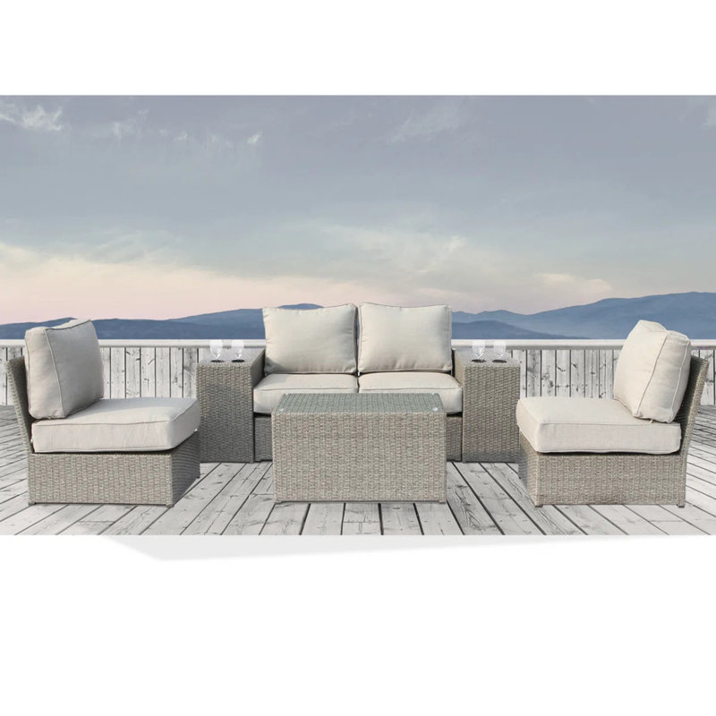 Ensemble modulaire de patio en osier toutes saisons pour 4 personnes - pré-assemblé avec coussins