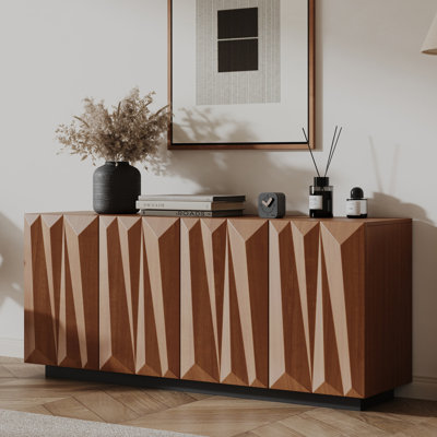 60'' Mid Century Sideboard Buffet Cabinet with 3D Doors,Kitchen Storage Cabinet Credenza with 4 Doors and 2 Shelves,Tv Stand For Living Room, Bedroom
