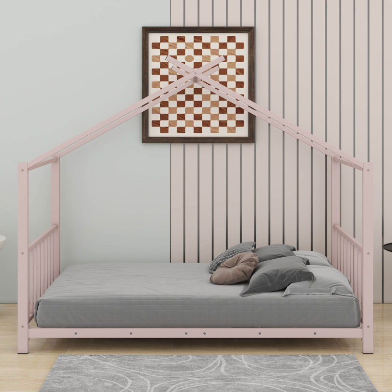 Lit plateforme simple en métal, Rose