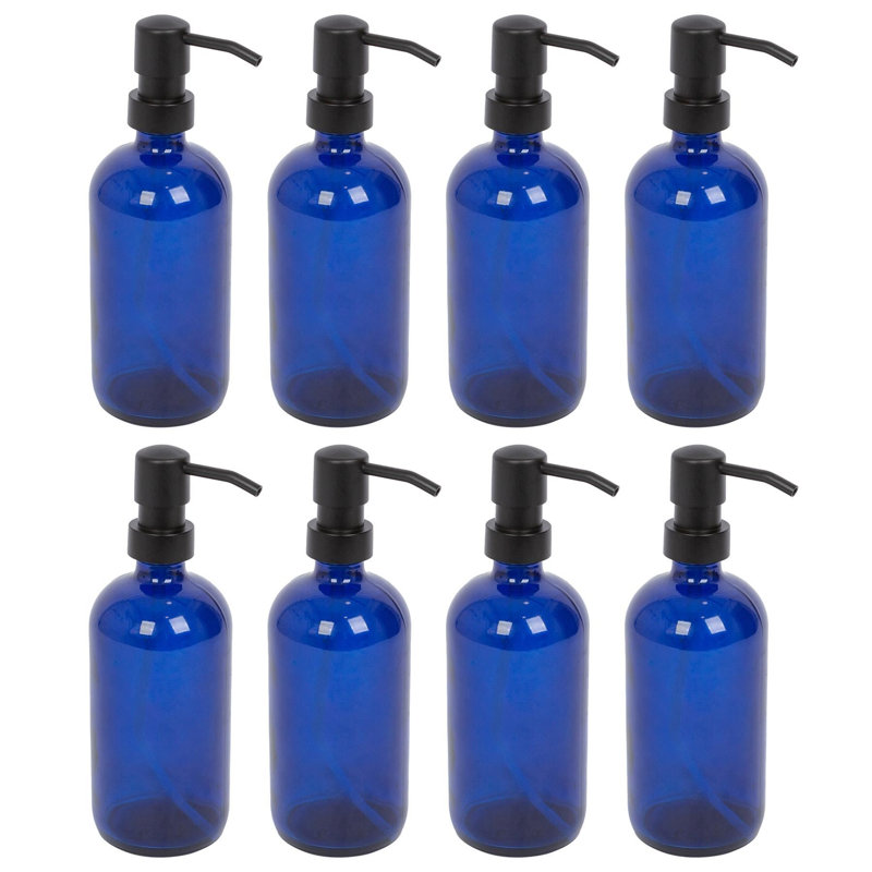 8x Glass Soap Dispensers - 500ml, Blue