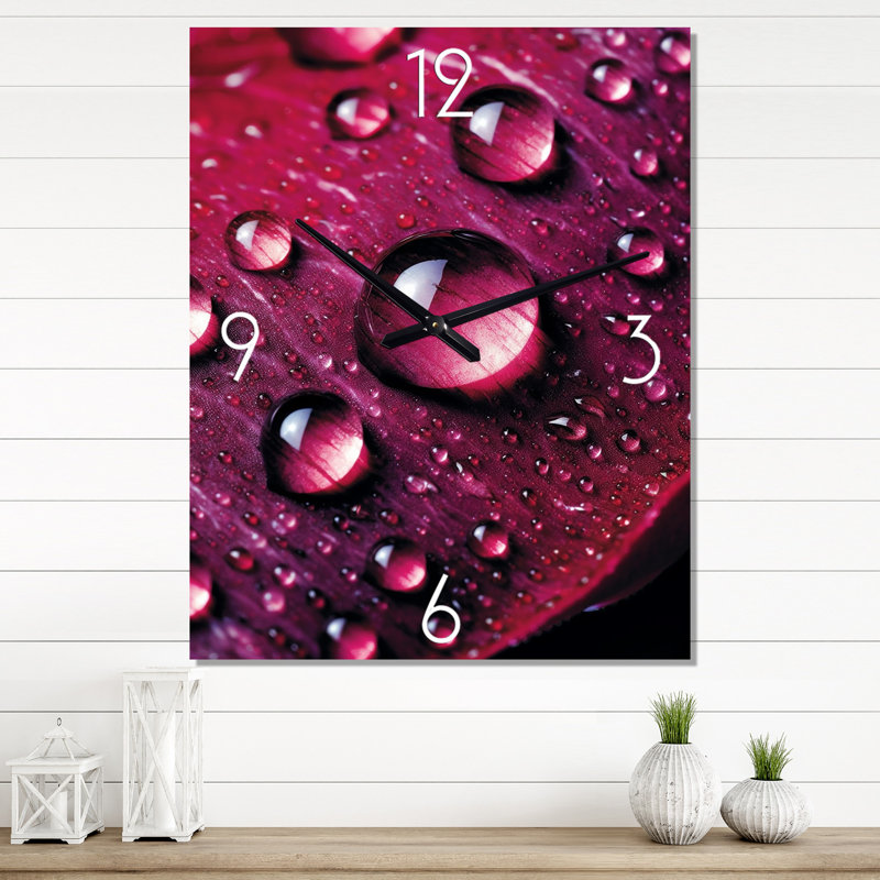 Rose rouge avec gouttes de pluie - horloge murale florale, Très grand