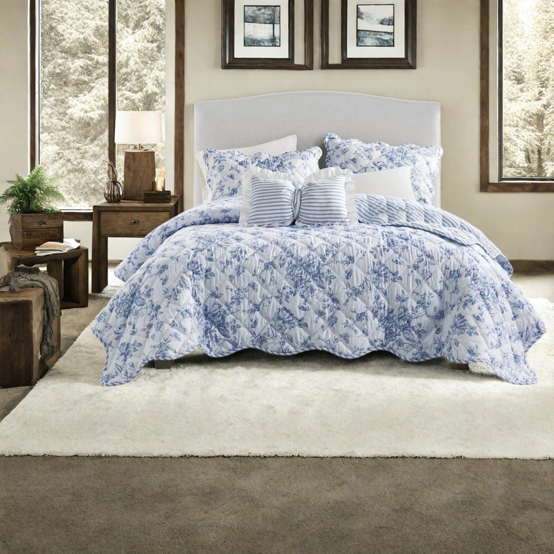Modern Reversible Bedding Sets, Polyester Full Queen Floral Quilt for Home