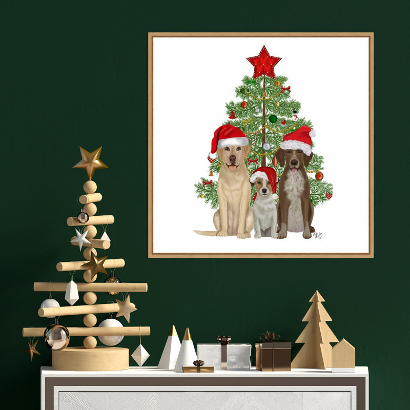 «Christmas Dog Trio Tree» par Fab Funky - cadre flottant, impression sur toile