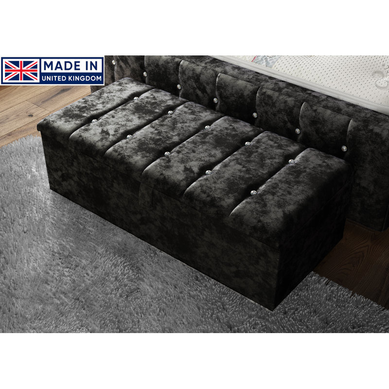 Akyiah 102cm Wide Tufted Rectangle Striped Standard Ottoman with Storage, Black