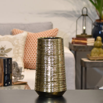 Vase de table ronde en céramique peignée