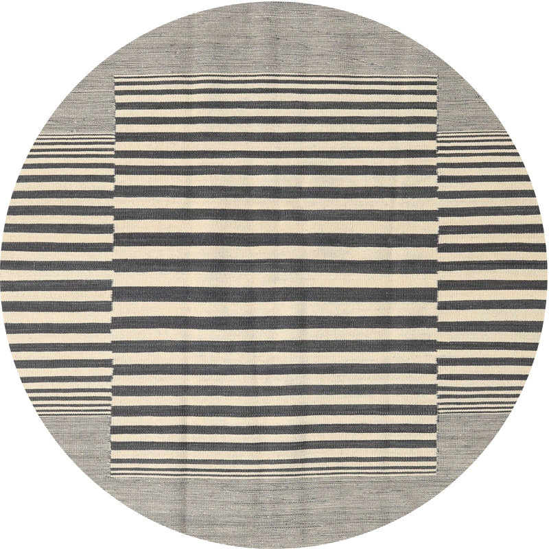 Tapis abstrait gris / olive clair, Rond 5 pi