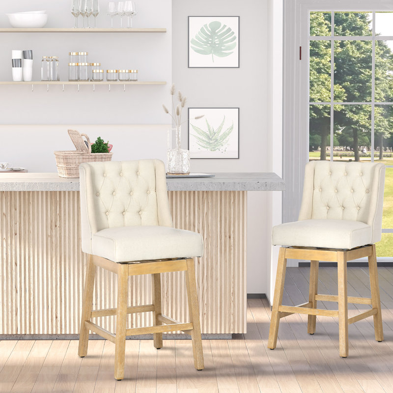 Chewning , 180 Degree Swivel Kitchen Island Stool Dining Room Chairs with Solid Wood Footrests and Button Tufted Design