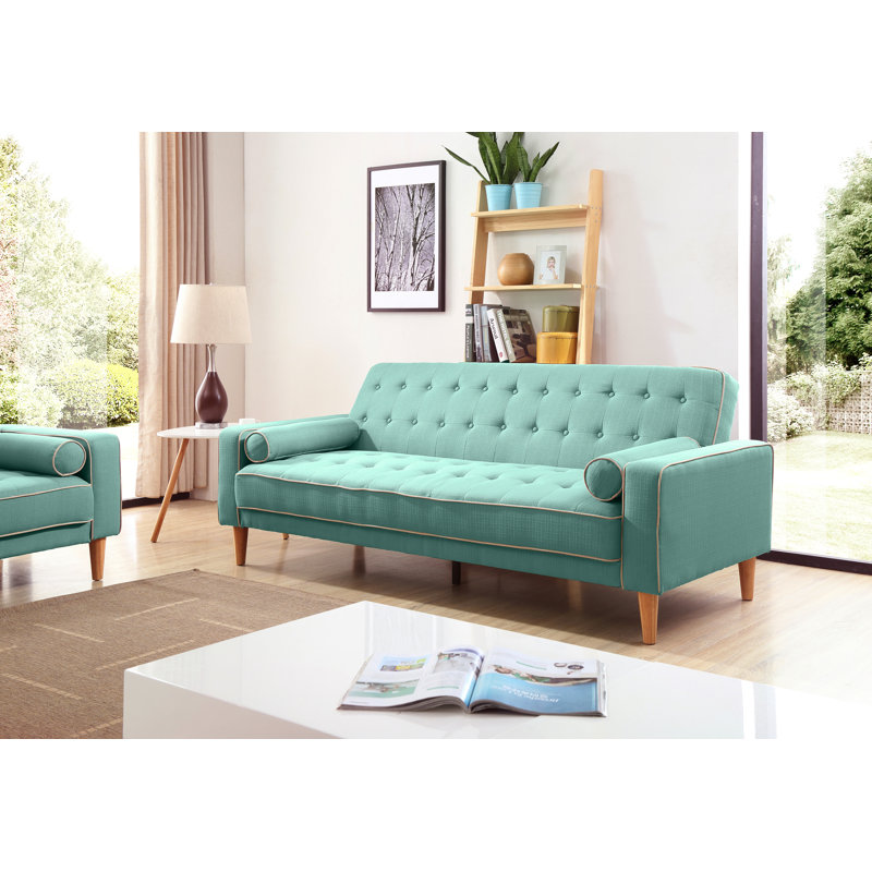 Woodmere Twin 81'' Upholstered Convertible Sofa, Teal Polyester Blend