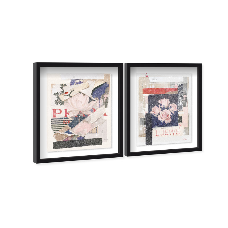 Milano Collage Set Shadowbox Floral & Botanical Print by Oliver Gal, Black Frame, 16 x 20, 31.5"H x 37.5"W, Black Shadowbox