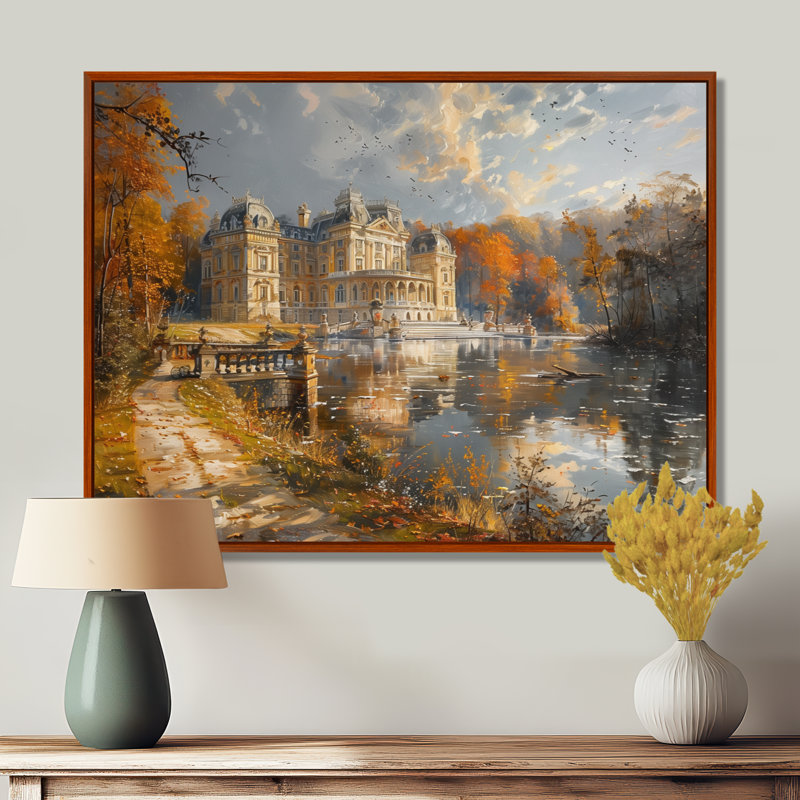 Art mural - Château jaune Renaissance jaune en Chateaux de France III, Toile avec cadre flottant brun