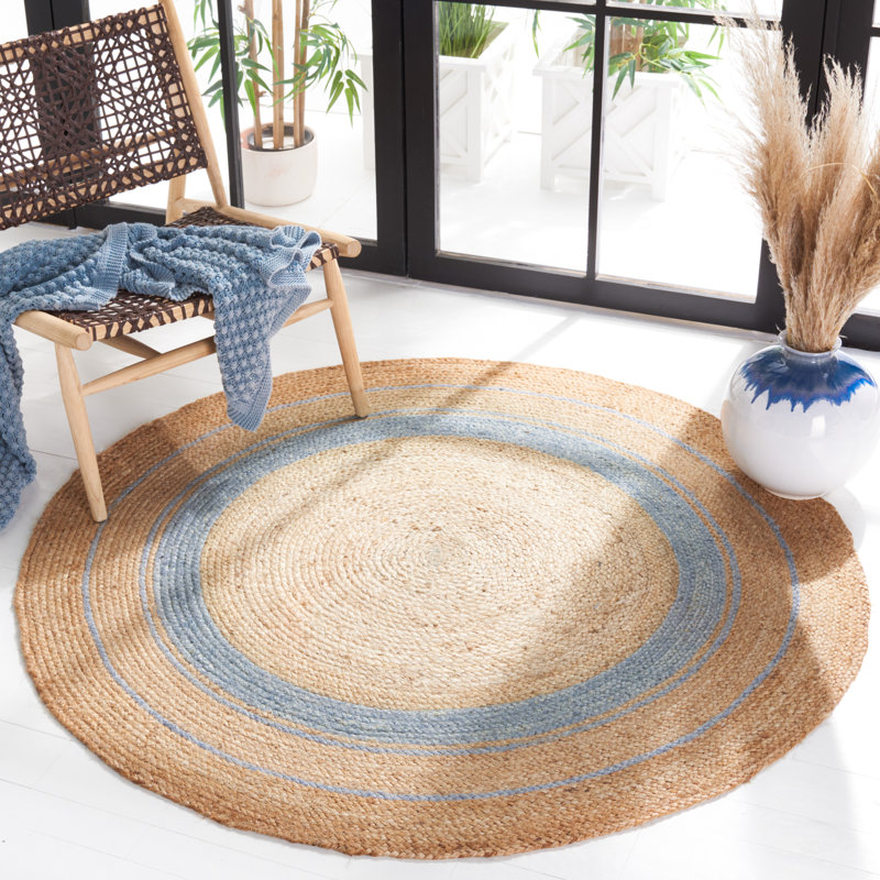 Round Braziel Geometric Hand-Woven Jute Gray/Beige Area Rug, Round 4'