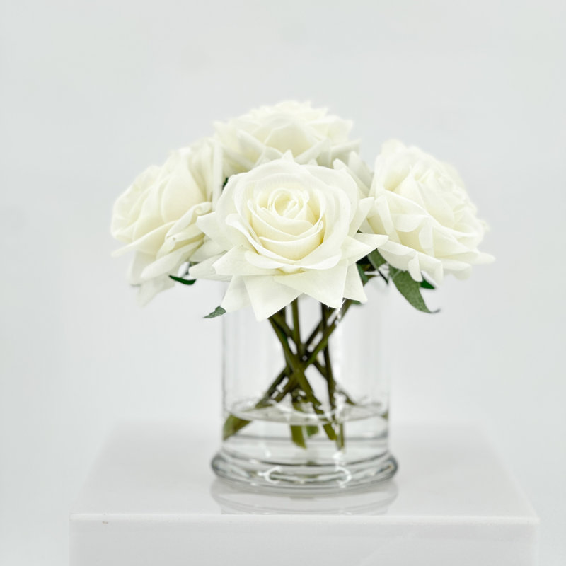 Small Real-Touch Rose Flower Centerpiece Unique Cozy Flower Arrangement, White