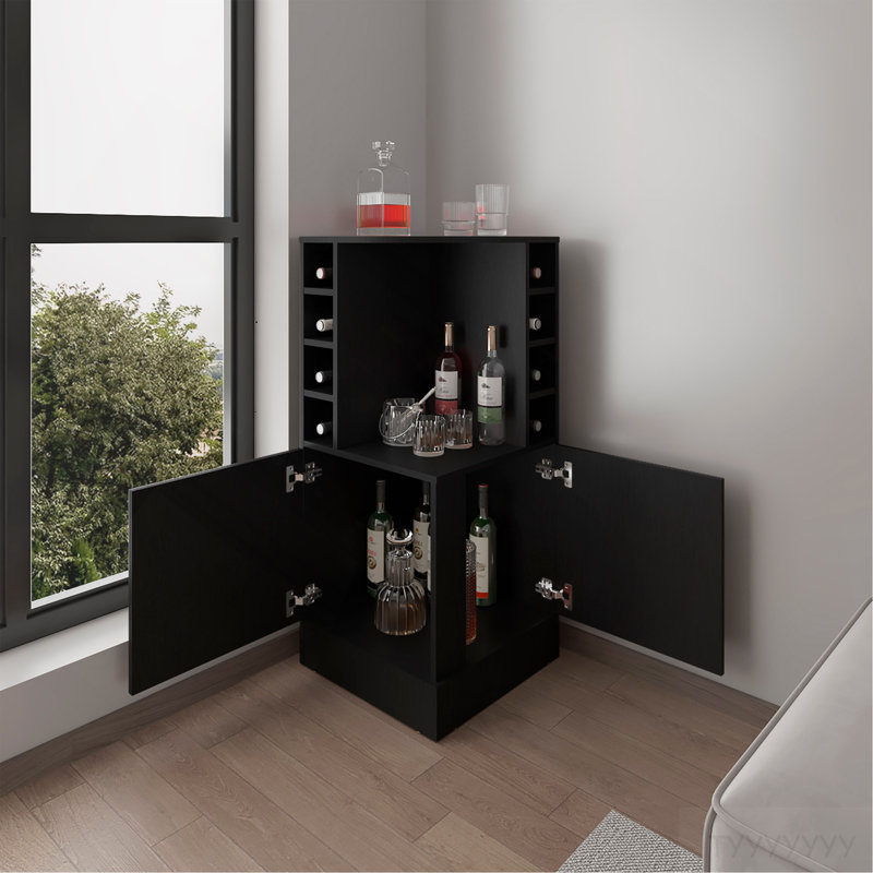 Bar, 2 portes, 8 compartiments pour bouteilles de vin, Noir
