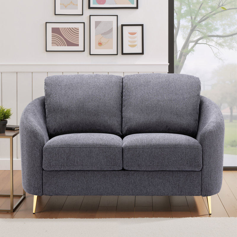 Rounded And Slopped Armrest Loveseat, Gray Linen