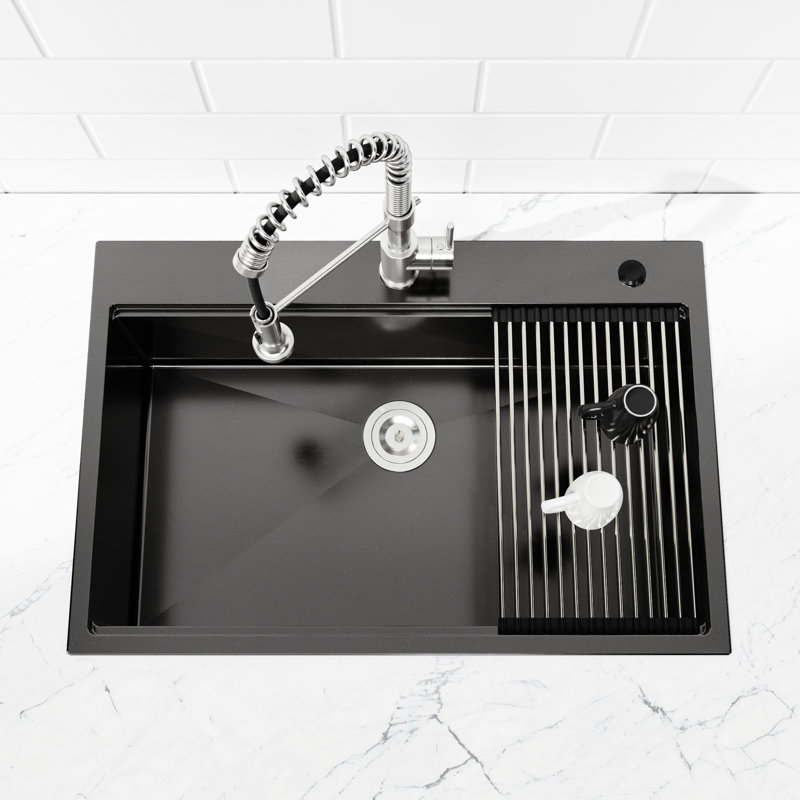 30"X22" Stainless Steel Single Bowl Kitchen Sink In Black With Coating And Rounded Corners - Prevents Stains, Increases Sink, Black, Undermount Option Seamless Integration, Modern Design