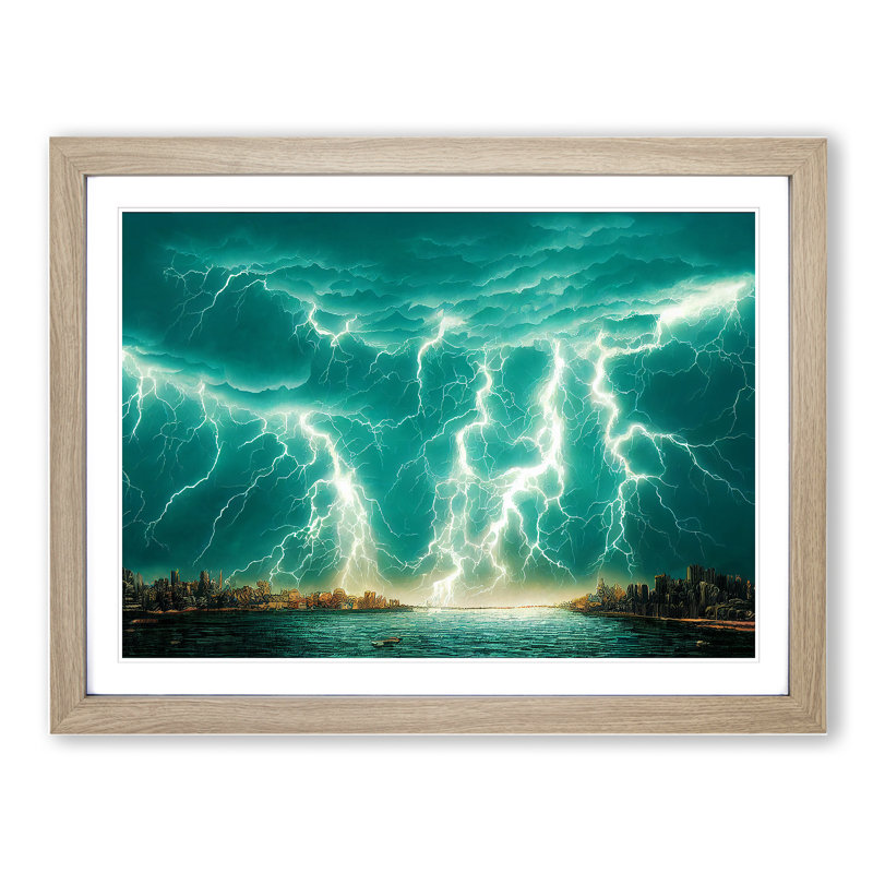 Urban Thunderstorm - Framed Print, 25cm H x 34cm W x 2cm D, Oak