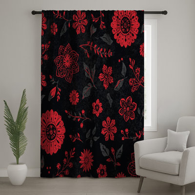 Rideaux de fenêtre rouges à motif floral, voilages et voilages à motif floral - 1 panneau
