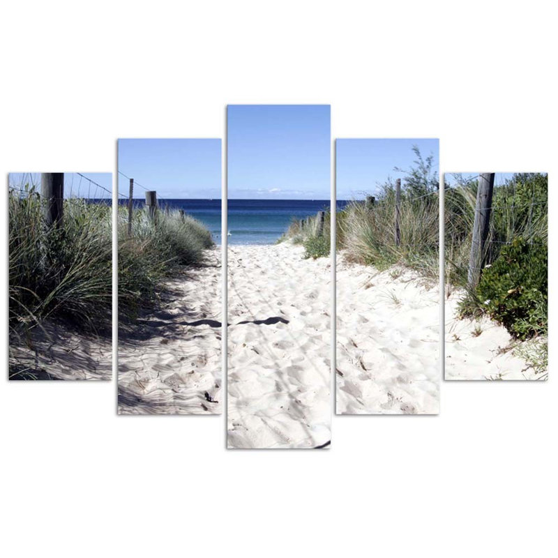 Sea, Beach, Sand, Grass - 5 Piece No Frame Print on Canvas