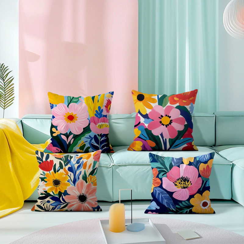 4 housses de coussin décoratives à motif floral 4 pièces