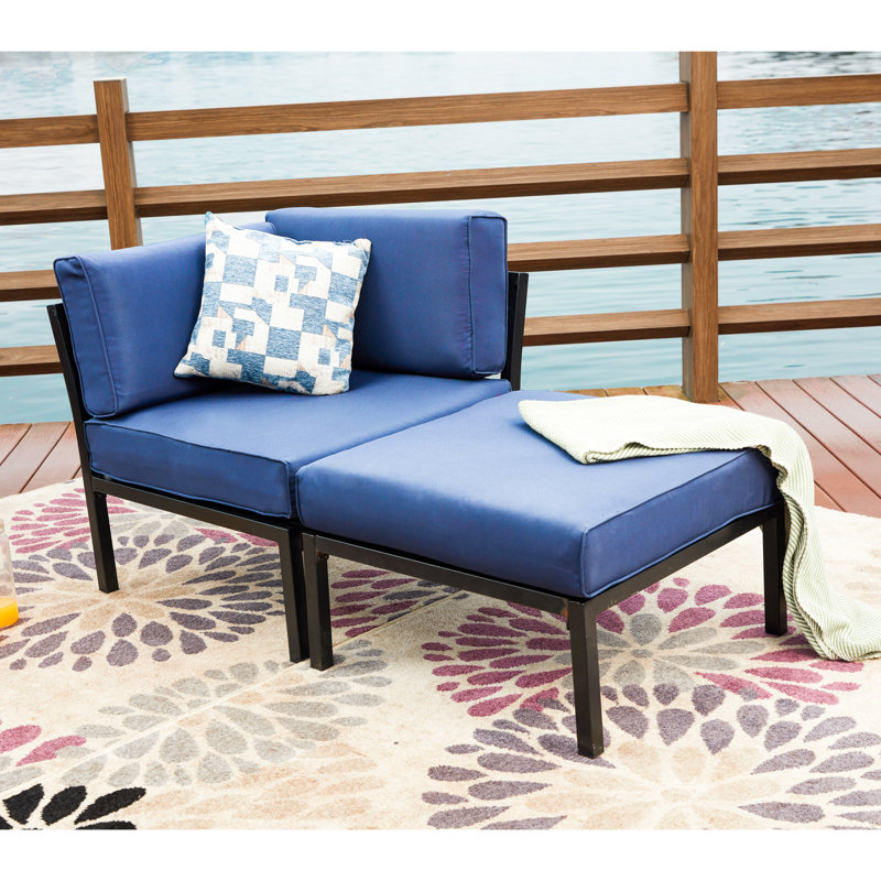 Payeur 55'' Wide L-Shaped Powder Coated Steel Loveseat with Cushions, Blue