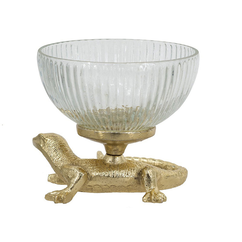 Bol à piédestal doré avec plat en verre nervuré
