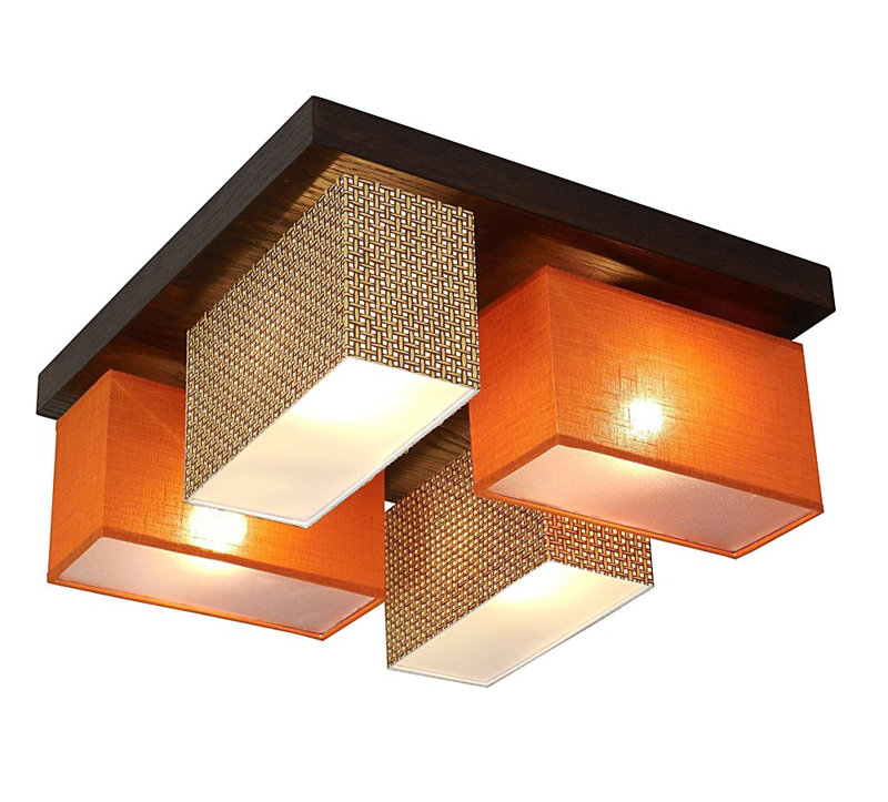 Judkins Flush Mount, Dark brown, China grass/Transparent orange