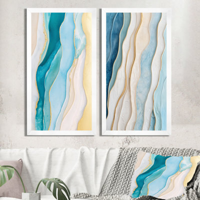 «Blue Gold Beach», art mural sur toile, océan tropical bleu et doré