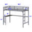 Lit mezzanine simple en métal avec bureau, échelle et garde-corps, bureau sous le lit, argent