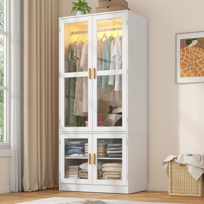4-Door 71" H Armoire With LED Sensor Light And Hanging Rod