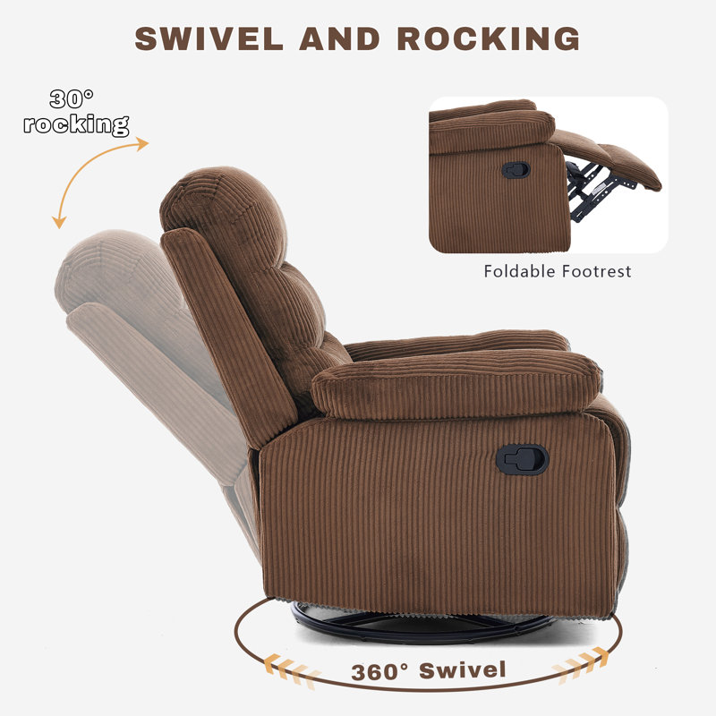 Set Of 2 Comfortable Corduroy 360° Swivel Glider Casanova Chairs, Brown Corduroy