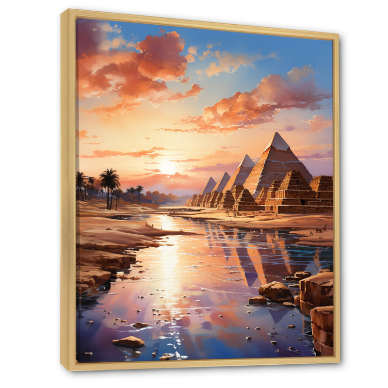 " Egypt Pyramid Ancient Wonders III ", 20" H x 12" W x 1" D, Natural Floater Framed