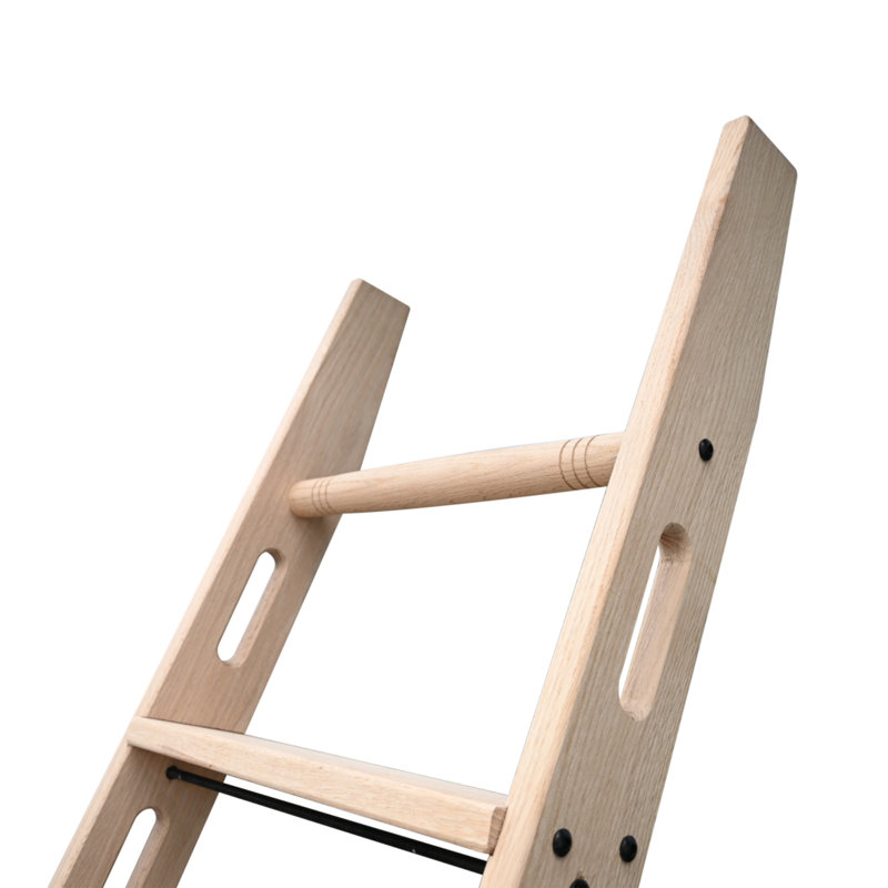 Natural Knotty Oak Wood Sliding Library Sliding Step Ladder Rolling Ladder, Ready For Painting( Unfinished ), 7.25'