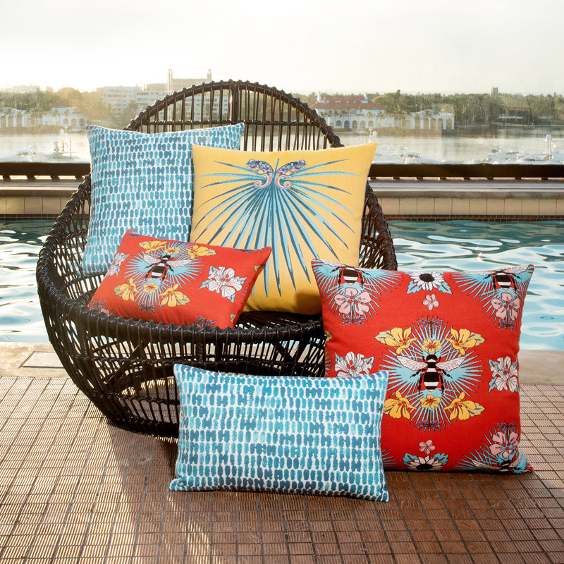 Thumbprint Sunbrella® Throw Square Indoor/Outdoor Pillow Cover & Insert by Elaine Smith, Aruba, 20"H x 20"W