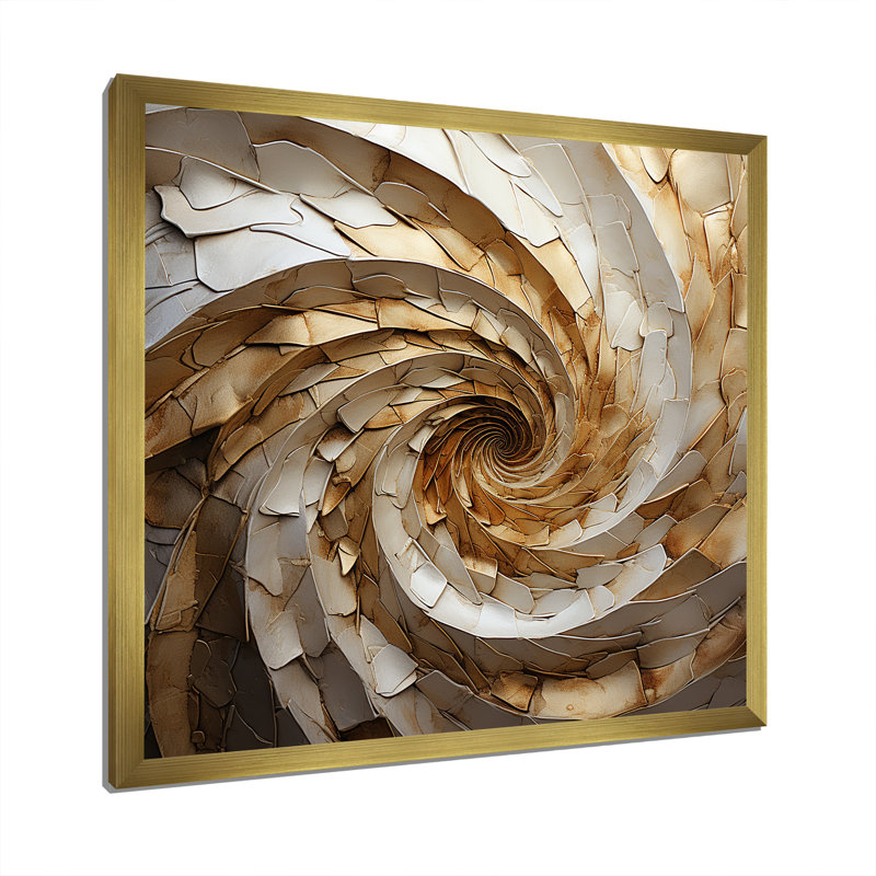 «Beige minimalisme», art mural spirales abstraites, Cadre doré, H 24 po x l 24 po x P 1 po