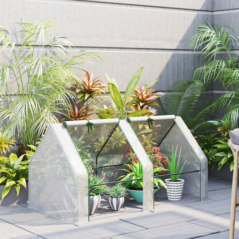 Portable Mini Greenhouse 6' X 3' White Outdoor With - Two Layer Pe Cover And Strong Steel Frame Assembly Structure
