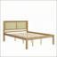 Lit plateforme queen en bois massif avec tête de lit en rotin et rangement sous le lit ; sommier non requis
