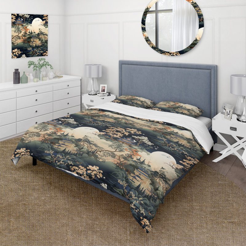 Ensemble de housse de couette Tea House Elegance III, Housse de couette pour grand lit et 2 taies décor