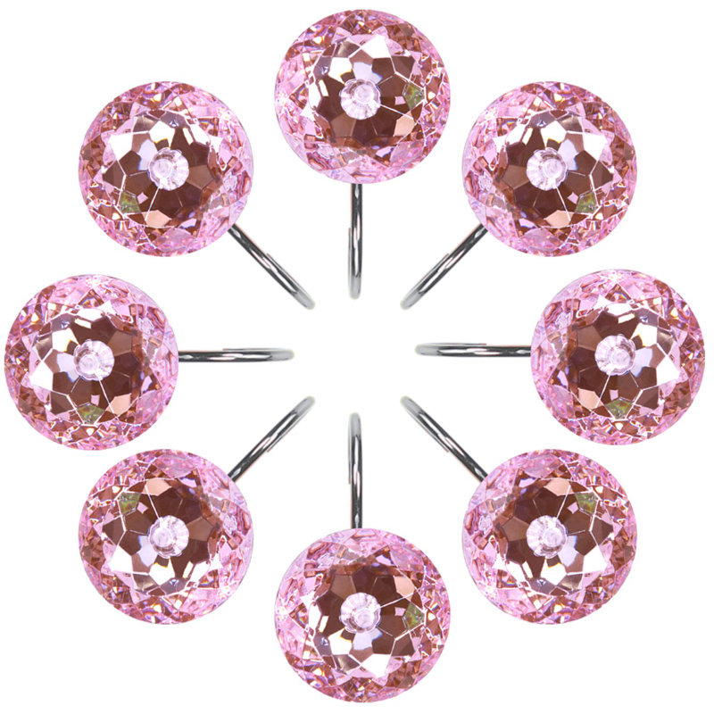 12 pièces de strass roses décoratifs crochets de rideau de douche en acier inoxydable antirouille crochets de rideau de douche en cristal acrylique pour salle de bain