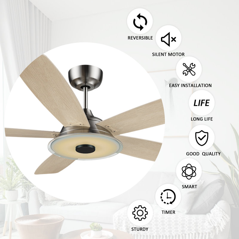 Alceo 52'' Ceiling Fan with LED Lights, Silver/Light Wooden