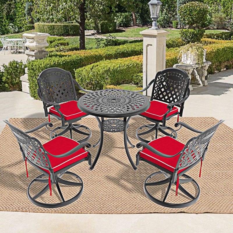 5-Piece All-Weather Cast Aluminum Dining Set, Red, 4