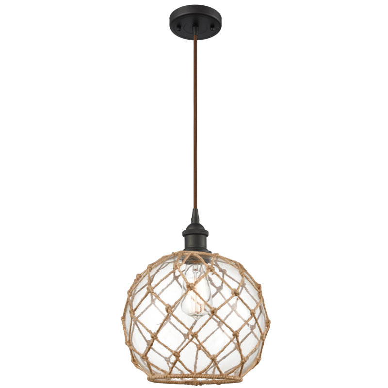 Luminaire suspendu sphère 1 lumière Tobey, Clair/Brun, Bronze huilé, H 133 po x l 10 po x P 10 po