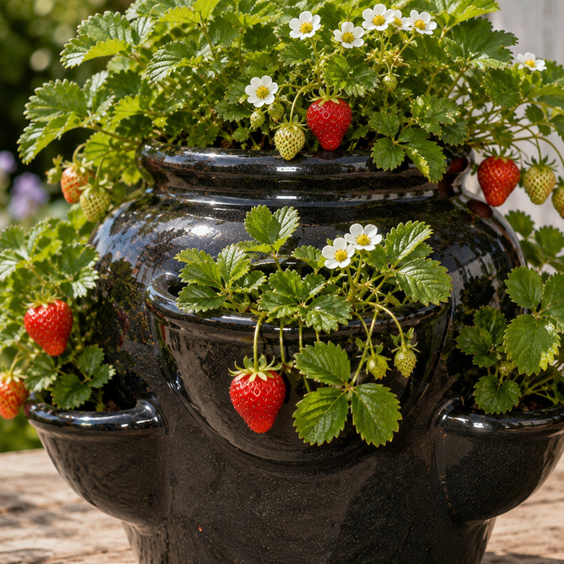 Pot à fraises - Noir, 14" H x 18" W x 18" D