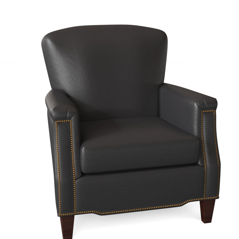 Vincent Upholstered Armchair, Empyrean Tweed Genuine Leather, Mahogany, French Natural