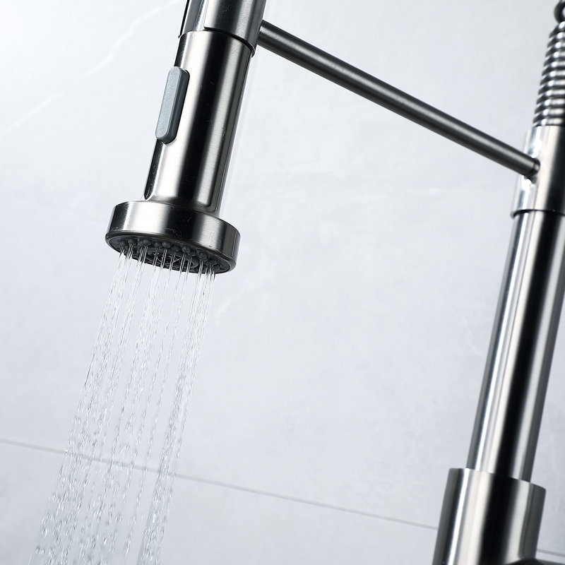 Brushed Nickel Sink Faucet With Pull Down Feature - Single Handle Control, 360 Degree Spout Turn, Metal Material Construction For Superior Quality Option Operation, Rotation, Longevity