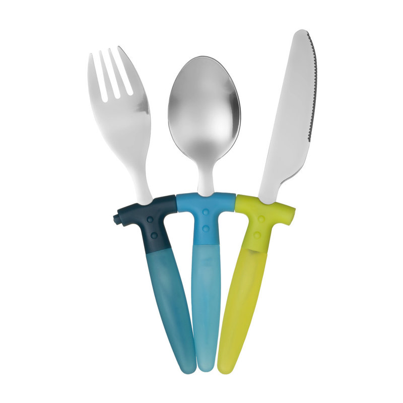 Highfill 3 Piece 18/10 Stainless Steel Steak Cutlery Set, Service for 1, Blue/Green/Silver
