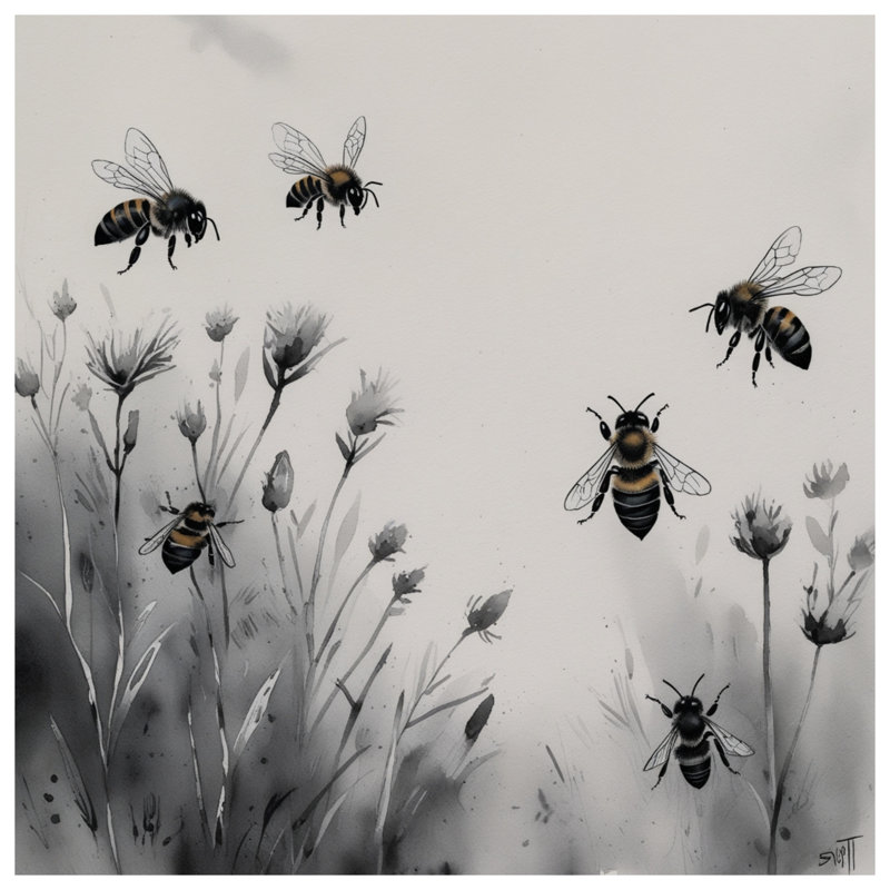 Rideaux de douche Bees On Wildflowers, L 70 po x H 72 po