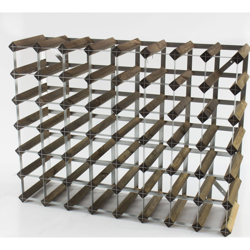 Liddle 56 Bottle Floor Wine Bottle Rack, Walnut Stained Pine / Galvanised Steel