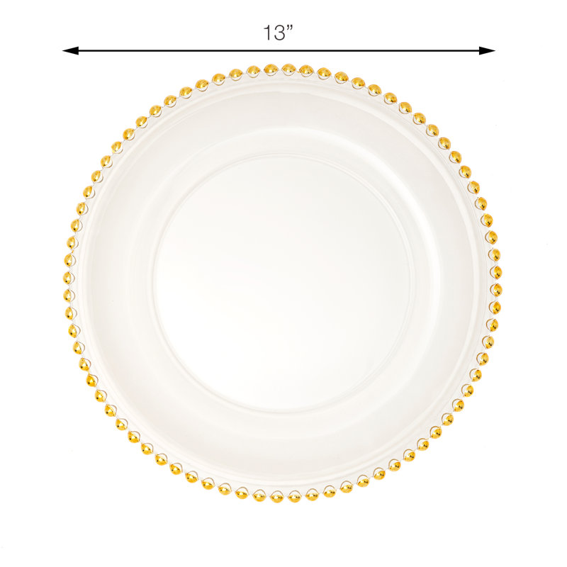Gold Beaded Edge Clear Glass Charger Plates, Set of 4